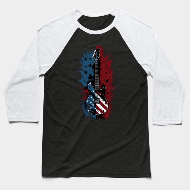 Patriotic USA 4th of July Guitarist Concert Festival Guitar Baseball T-Shirt by KsuAnn